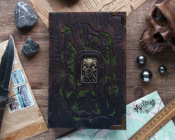 Ancient Lovecraftian leather grimoire handmade Cthulhu