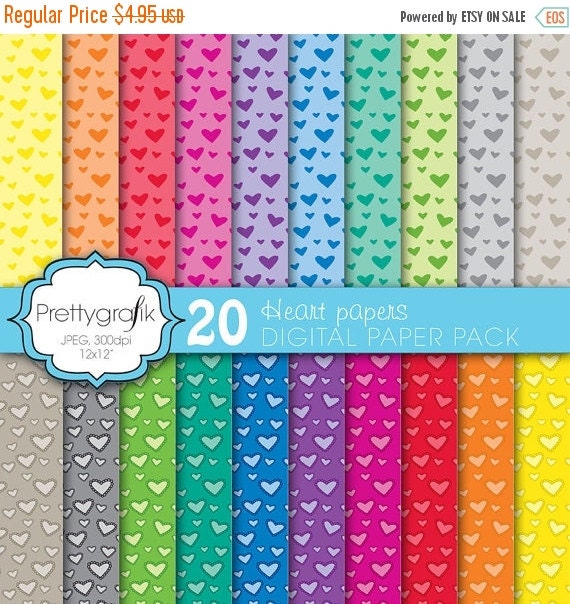 80% OFF SALE 20 heart valentine digital paper, commercial use, scrapbook papers, background - PS579 Il_570xn