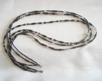 Vintage Triple Strand Hematite, Rose Quartz, and Silver Plated Necklace