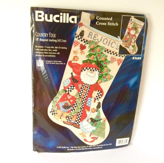 Bucilla Country Folk Christmas Stocking Cross by TextilesandThings