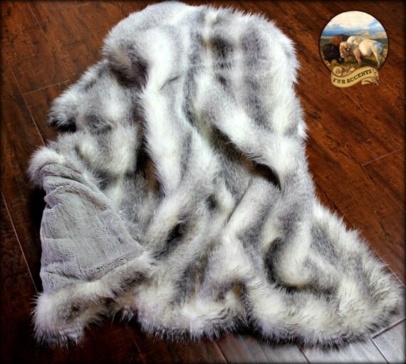 Gray Fox / Rabbit / Feather Fur Bedspread Throw by FurAccents