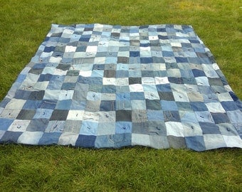 Blue Jean Denim Quilt - Upcycled Denim Patchwork Quilt