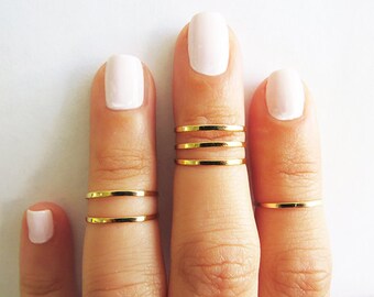Gold ring, Stacking rings, Knuckle Rings, Gold shiny bands, Set of 6 stack midi rings, Gold jewelry, Wire ring, Gold accessories