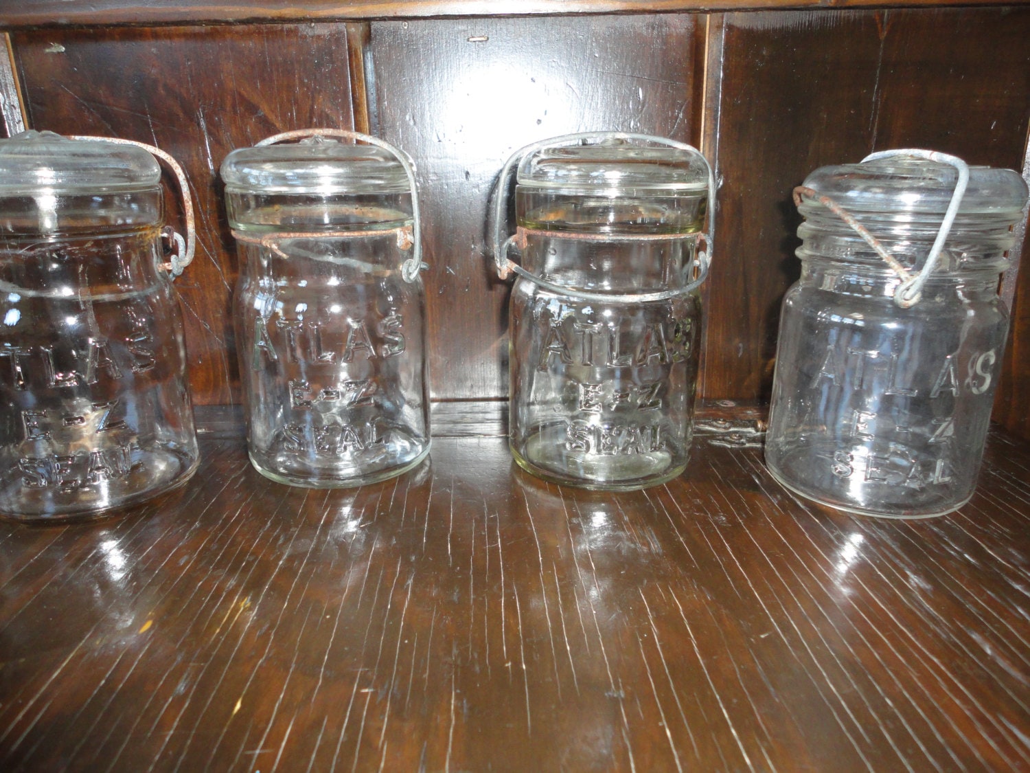 Hazel Atlas E Z Clear Glass Jars Wire Bails Lids Pint Size