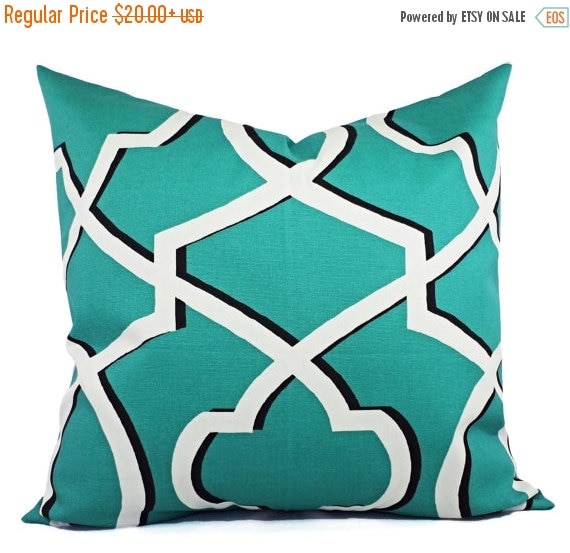 CLEARANCE Decorative Pillow Cover Jade Green Black and White