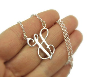 One initial necklace. Monogram Initial necklace. Personalized Necklace 1 inch. Letter necklace. initial jewelry. gift