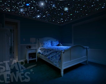 Glow Stars Ceiling Kit - DIY Ceiling Stars that Glow in the Dark for Future Astronaut or Scientist. Glowing Stars for Outer Space Bedroom