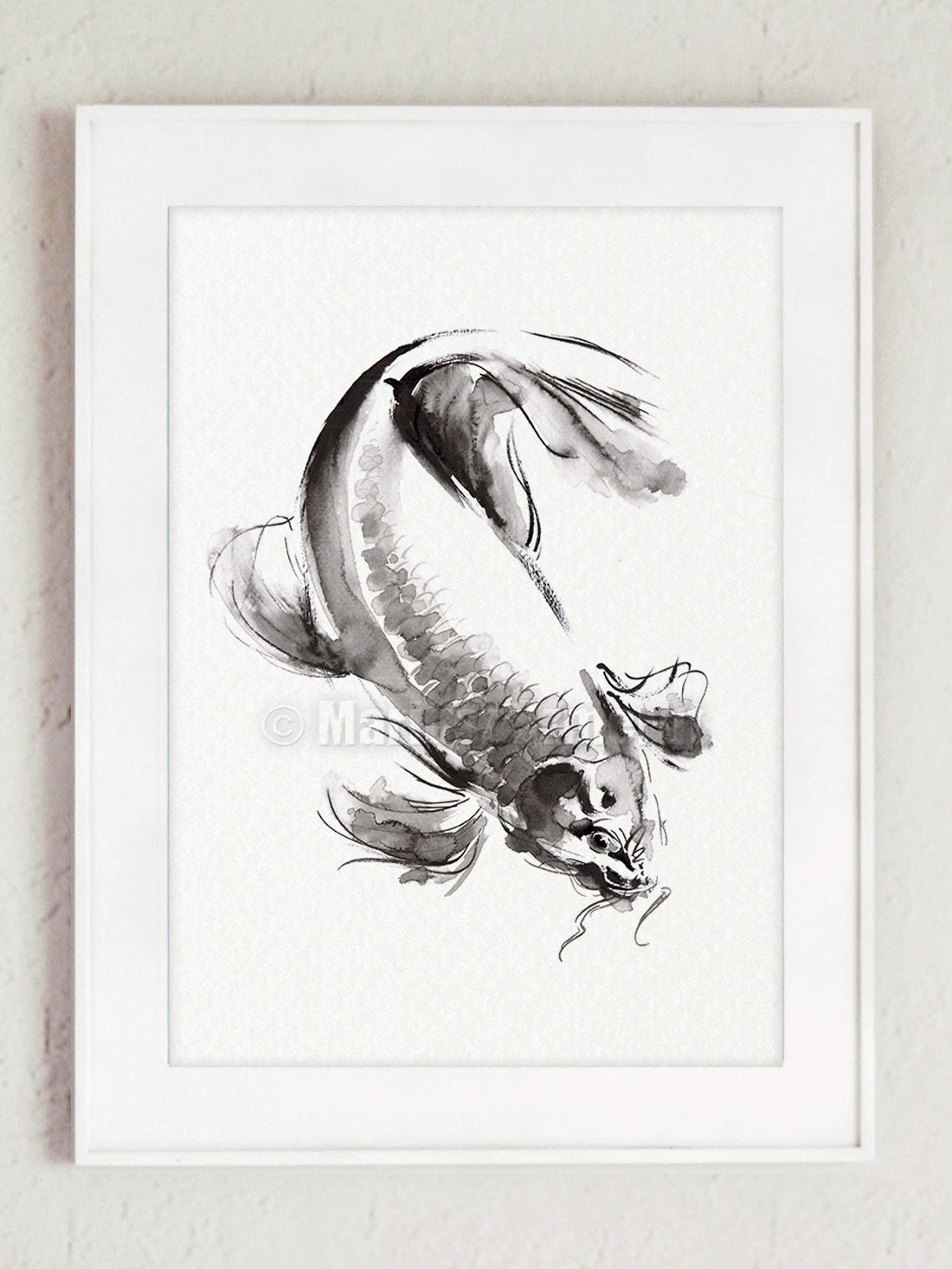 Japanese Koi Fish Painting Sumi-e Painting Ink Brush Art