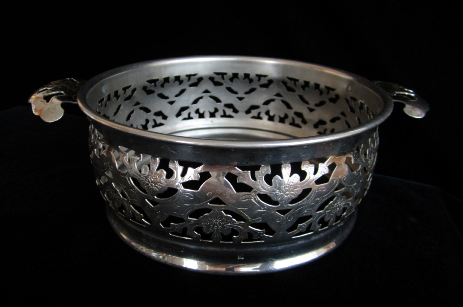 Vintage Forman Brothers Metal Serving Stand Incised Etched Floral Motif