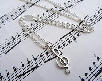 Treble clef necklace - music note charm - silver - singer musician jewellery