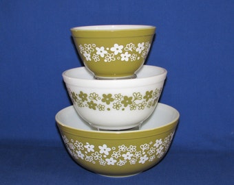 PYREX CRAZY DAISY Mixing Bowls P403, 402, 401 Spring Blossom 1960s