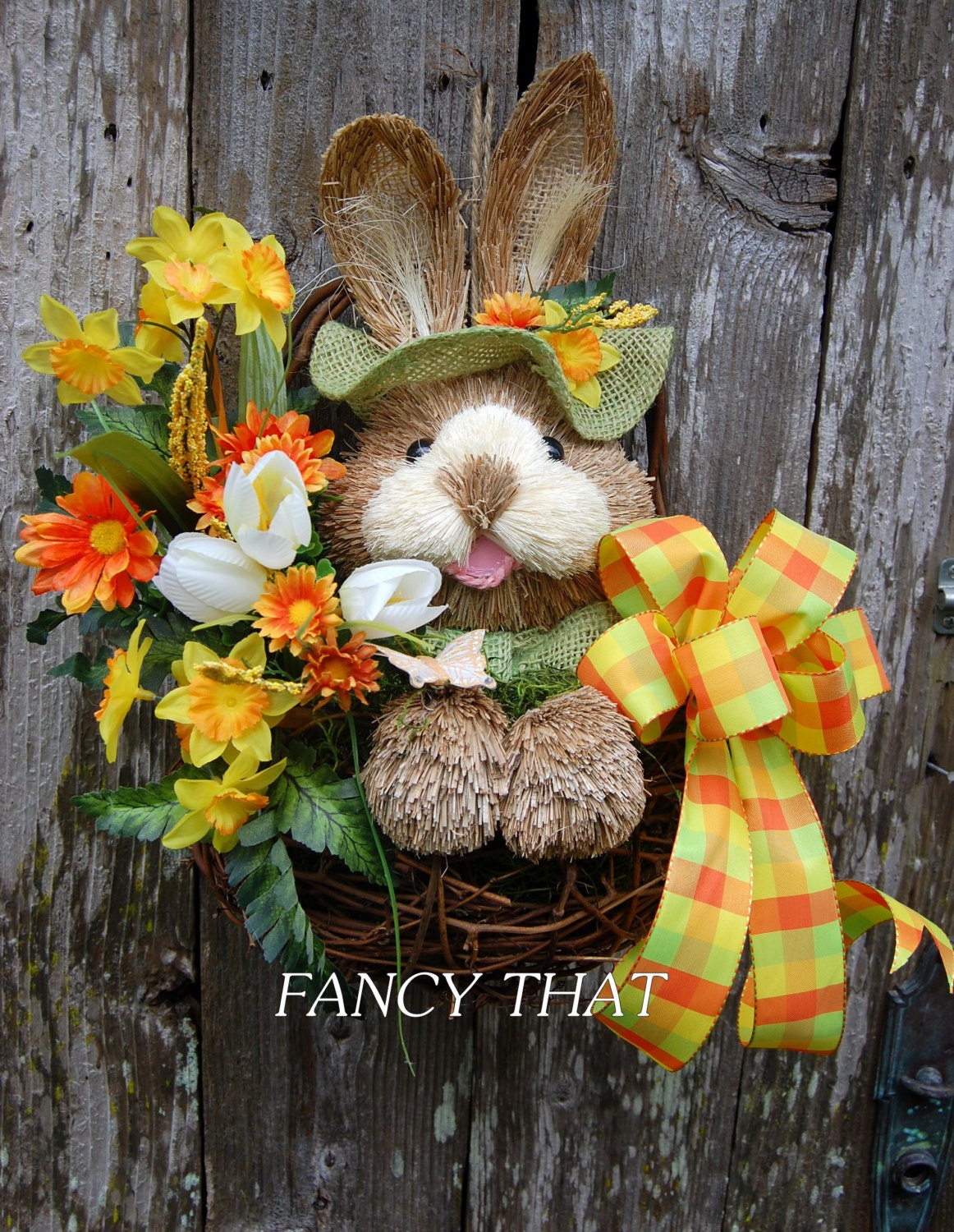 Easter Bunny Basket Easter Door Decor Easter by FancyThatDecor