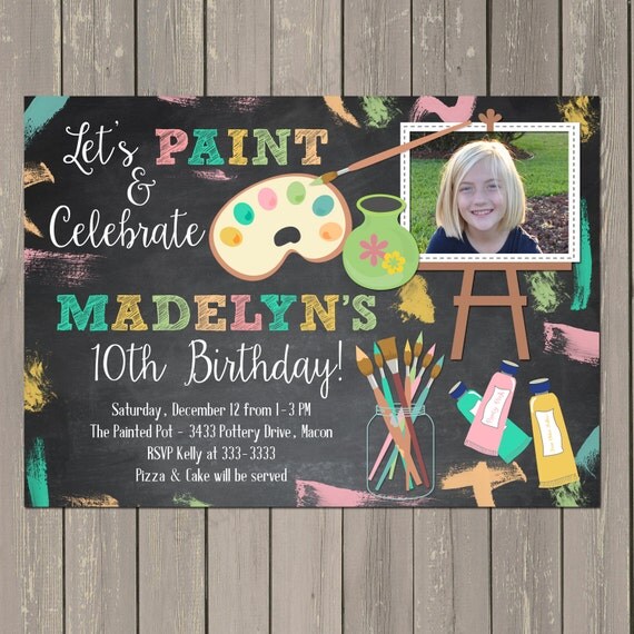 Art Party Invitation, Art Birthday Invite, Chalkboard Painting Birthday Invitation, Pottery Painting Party, Photo Invitation, DIY or Printed Il_570xn