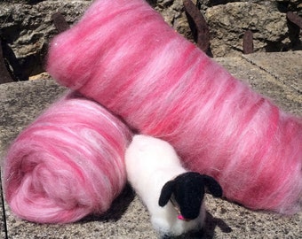 Drum Carded Fibre Batts - 'ROSE BUD' - Felting/Spinning - 92g/3.24oz. Merino - Alpaca - Silk.