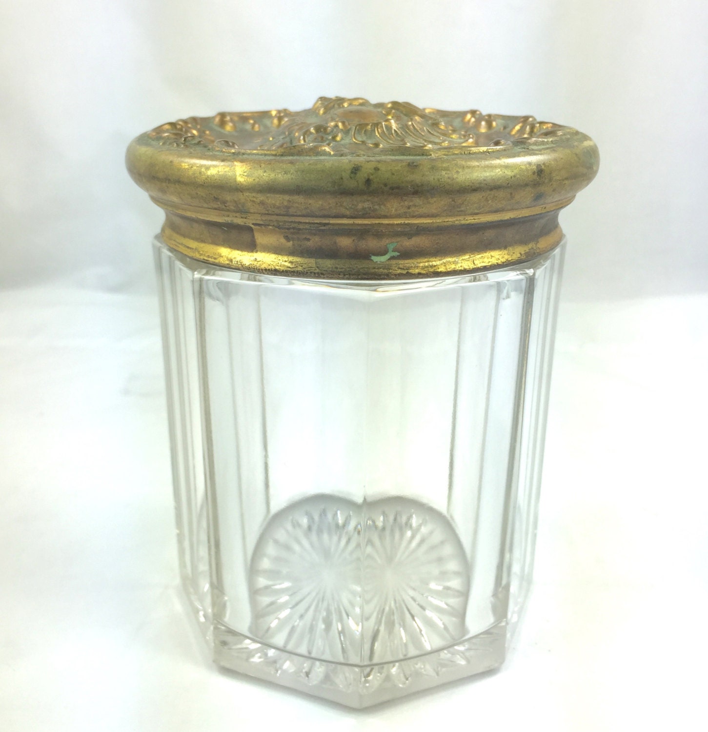 Glass Tobacco Jar Humidor with Ormolu Lid Vintage