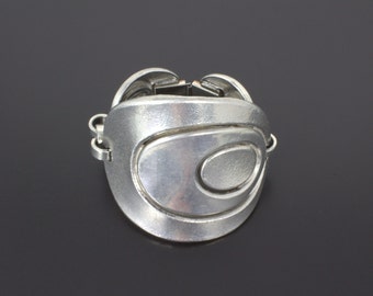 La Tribu Rigaux Vintage 1990s Runway Statement Link Bracelet Pewter Metal Oval Geometric Avant Garde Modernist Bijou Fantaisie France