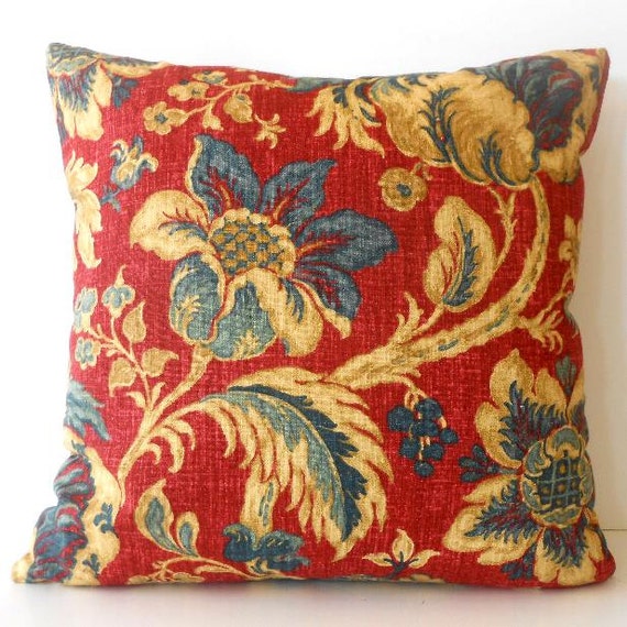 Waverly Pillow Cover 18x18 in Large Floral Print in Blues