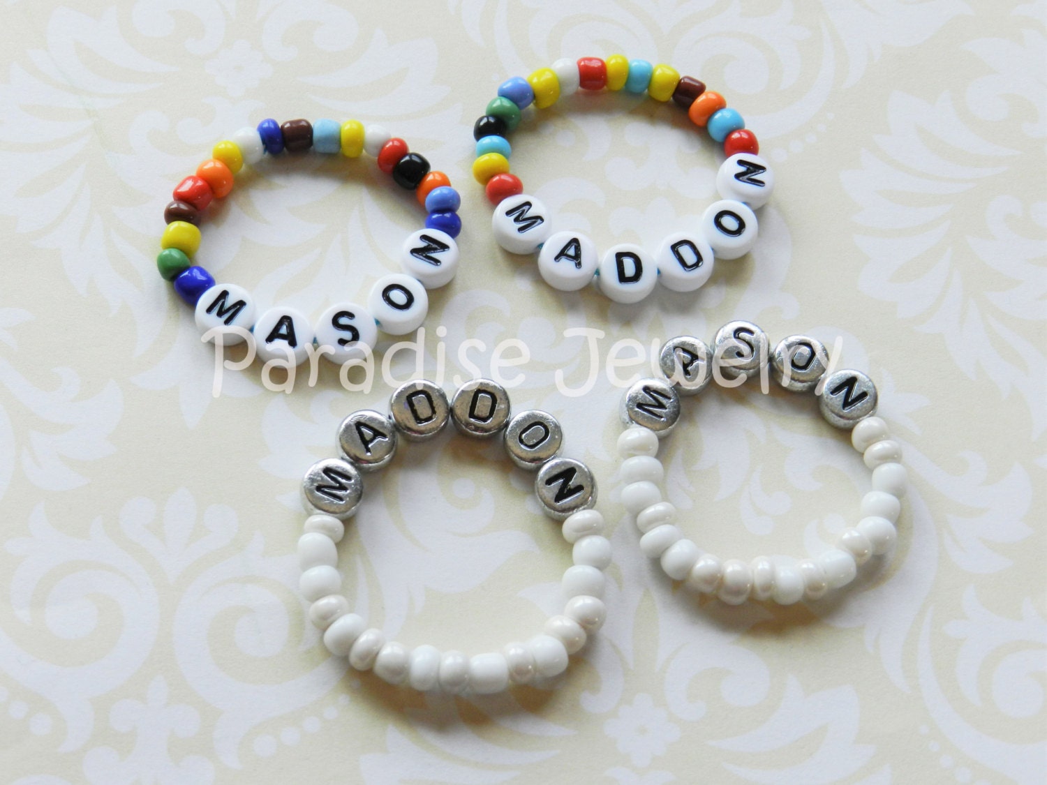 Personalized White Baby ID Bracelet Set Identical Twin Boys