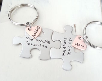 You are my Sunshine puzzle piece key chains Mother Daughter gift Boyfriend Gift Husband Gift