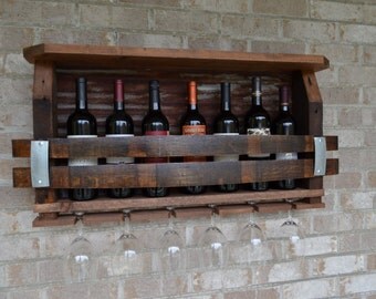 Wine Rack made from reclaimed barnwood - Wine barrels and rusted Tin barn roof