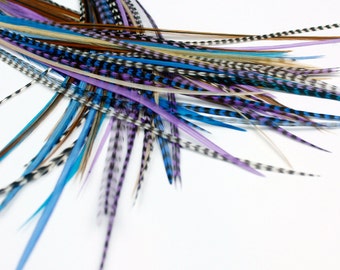 Real Feather Hair Extensions : 25 Short Skinny 7-9 inch Starlight Naturals + Rings / Loop