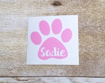 Dog decal, paw print decal, dog name decal, veterinarian assistant decal, custom decal, personalized decal, car decal, window decal