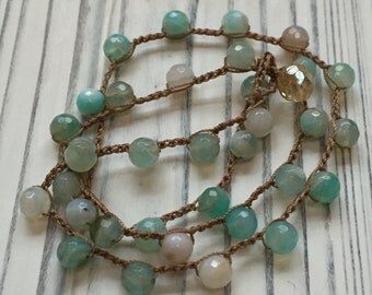 Ocean Blue/Green Quartz Crochet Necklace - Boho Style