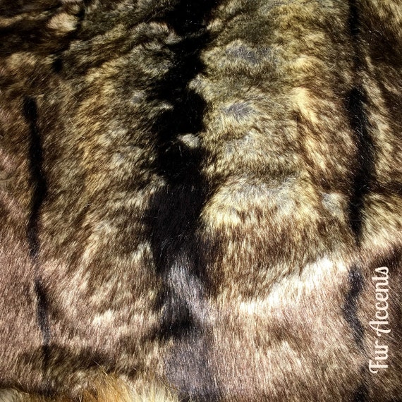 Faux Fur Fabric Black Brown Stripe Mink Chinchilla Pelt