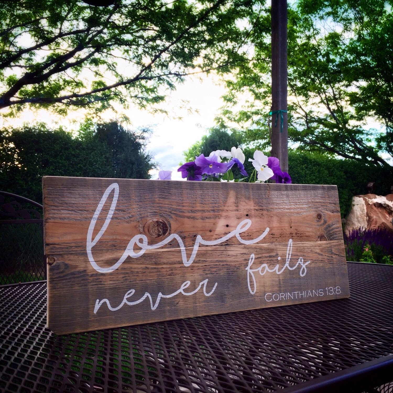 Love Never Fails Sign Reclaimed Wood Sign Bible By Barnwoodsignco