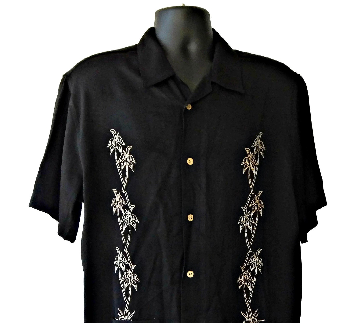 Cubavera Shirt Black with Embroidered Palm by EclecticVintager