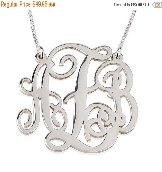 3 Day Sale - 10% OFF Monogram Necklace - Sterling Silver 1.2 Inch ...