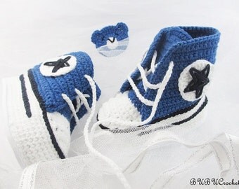 Sneakers Baby Converse Crochet, Crochet Baby Shoes, Crochet Baby Booties, Baby Boy Shoes, Blue Baby Booties, for baby 0-3 , 3-6 BB102
