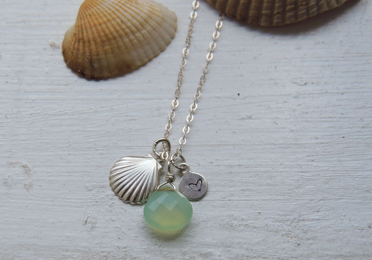 Silver Shell Gemstone Necklace Dainty Sterling Silver Shell