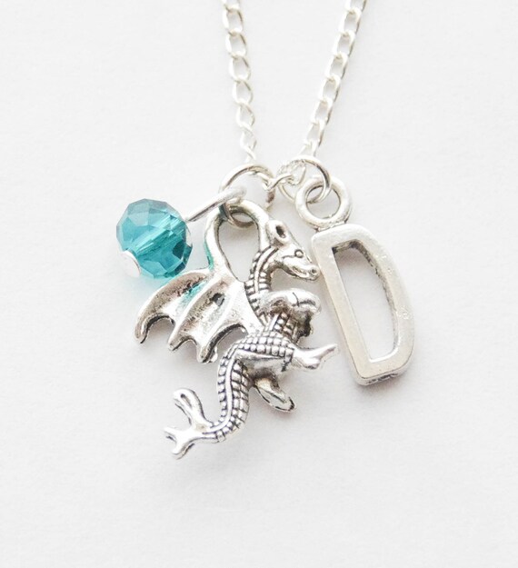 Silver Dragon Necklace Dragon Charm Necklace Fantasy Dragon
