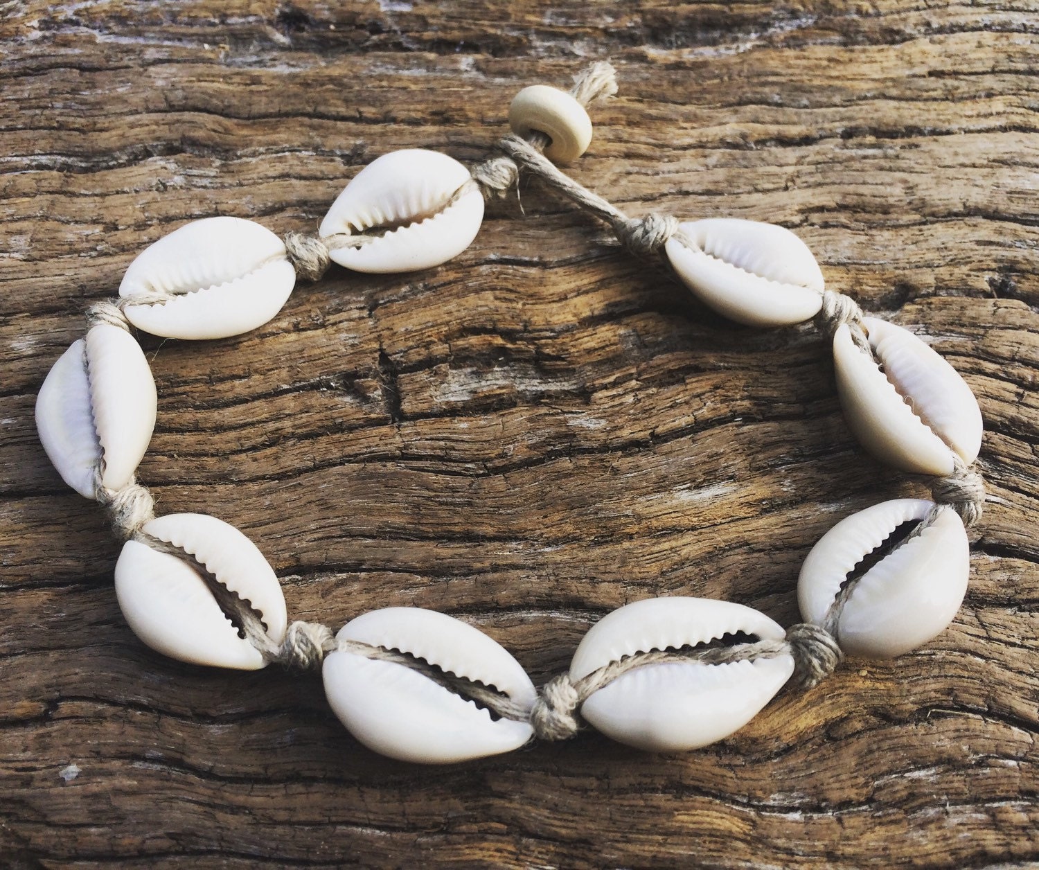 Hand Made Hemp Shell Anklet with Cowrie Shells Sea Gypsy