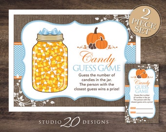 Instant Download Blue Pumpkin Candy Guessing Game, Baby Shower Candy Guess Game, Birthday Party, Candy Corn Count, Pumpkin Baby Shower #83B