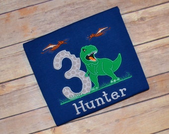 Dinosaur birthday shirt - trex birthday shirt - tyrannosaurus Rex shirt - pterodactyl shirt - dinosaur party - boy birthday shirt - navy