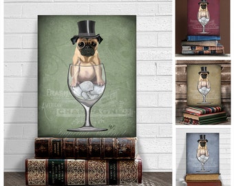 Pug gift - Pug in Wine Glass Pug print gift for pug owner pug lover pug mom anniversary gifts for boyfriend gift for dad pug print wall art