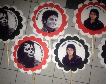Michael Jackson Party Cupcake Toppers CUSTOM Birthday PERSONALIZED Retirement Fan