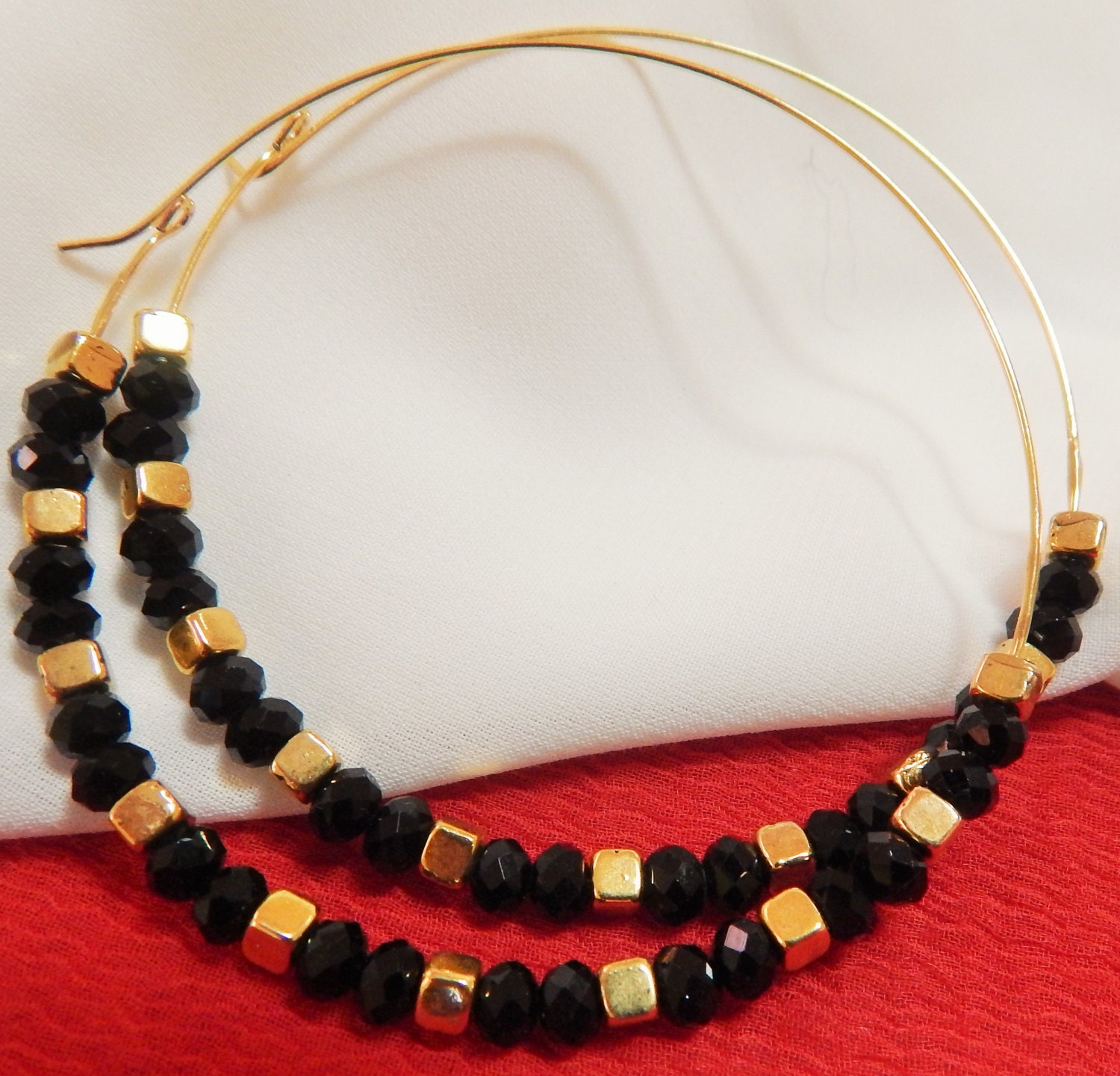 Hoop Earrings BeadedLarge2 Diameter black by DIAaccessories