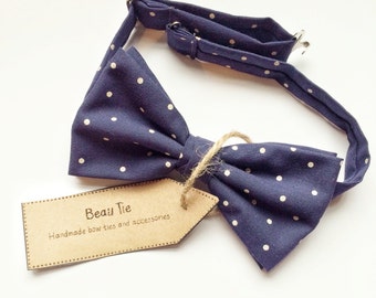 Navy blue bow tie, navy bow tie, mens bow tie, polka dot bow tie, blue bow tie, wedding bow tie, gifts for him