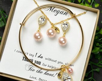 Gold Bridal Earrings Soft Pink Blush Pearl Earrings Cubic Zirconia Silver Post Wedding Jewelry Bridesmaid Gift Pastel Rose Jewelry