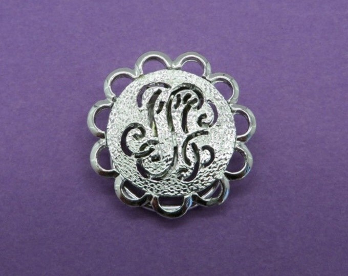 Silver Tone Scrolled Flower Scarf Clip, Vintage Accessory Clip, Dress Clip