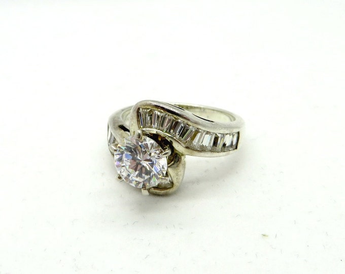 Vintage Sterling Silver Multi-Stone CZ Engagement Ring, Size 7