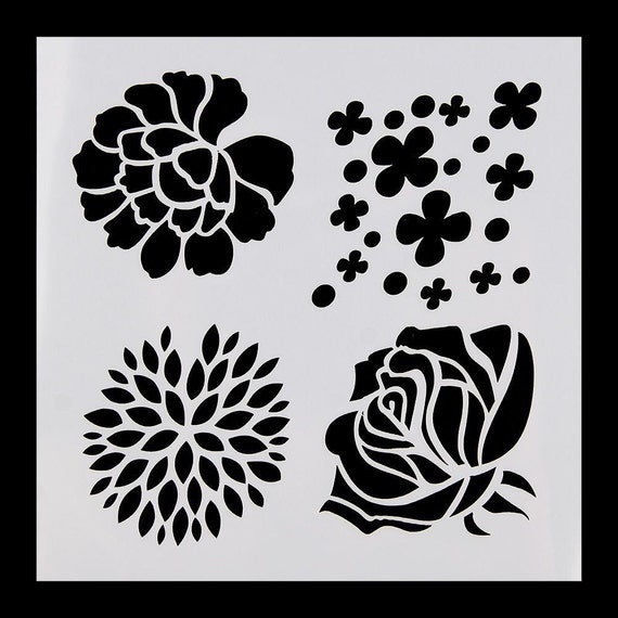 Multi Flower Print Stencil 5 x 5 Rose Carnation Daisy