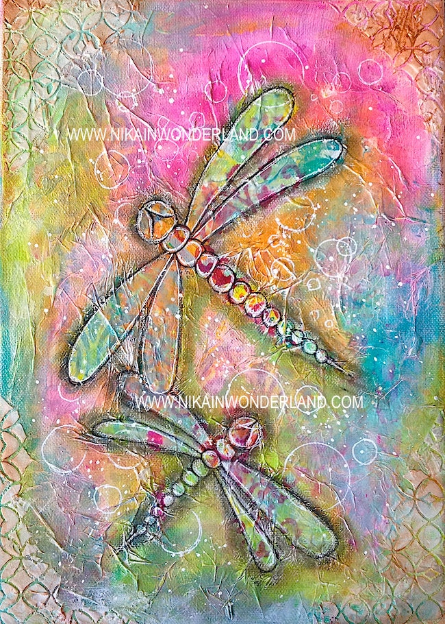 Original Mixed Media Canvas Dragonfly