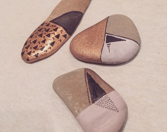 3 set Minimalist hand painted rocks /// spirit stones /// zen garden decor