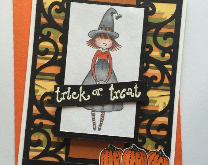 Kids Halloween Card. Happy Halloween. Halloween Greeting Cards. Not So Creepy Halloween Cards with Colorful Witch