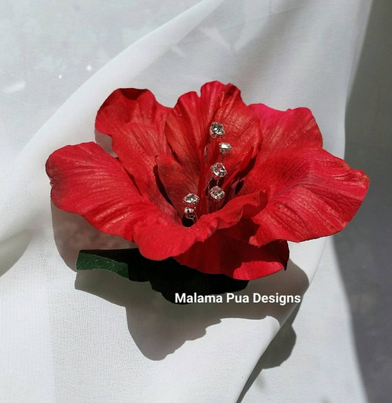 HIBISCUS HAIR Clip Real Touch flower Red Hair flower by MalamaPua