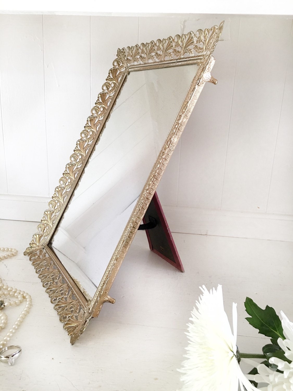 Vintage Ornate Gold Metal Vanity MirrorVintage Victorian